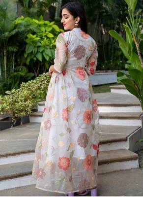 Off White Silk Sequence Thread Work Designer Gown 4