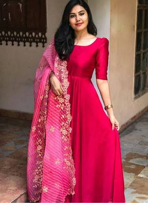 Red Georgette Gown With Organza Dupatta 1