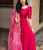 Red Georgette Gown With Organza Dupatta