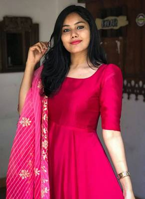 Red Georgette Gown With Organza Dupatta 2