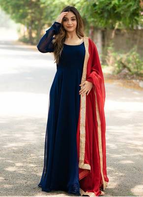 Designer Black Georgette Gown With Dupatta 1