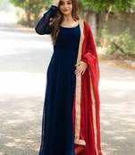 Designer Black Georgette Gown With Dupatta