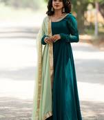 Designer Aqua Green Georgette Gown With Dupatta
