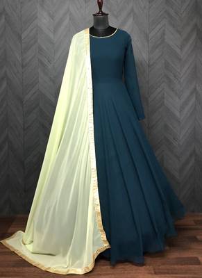 Designer Aqua Green Georgette Gown With Dupatta 2