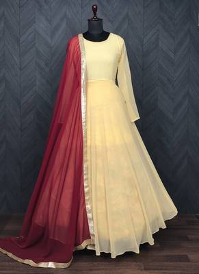 Designer Light Yellow Georgette Gown With Dupatta 2