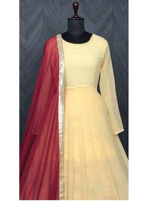 Designer Light Yellow Georgette Gown With Dupatta 3
