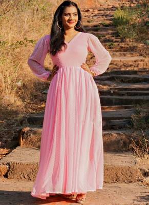 Designer Light Pink Georgette Butti Gown 1
