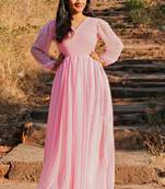 Designer Light Pink Georgette Butti Gown