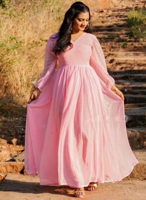 Designer Light Pink Georgette Butti Gown 2