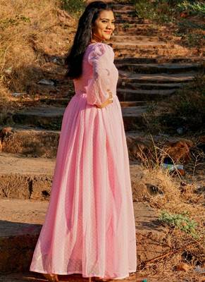 Designer Light Pink Georgette Butti Gown 3