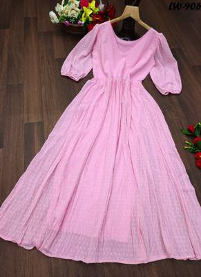 Designer Light Pink Georgette Butti Gown 4
