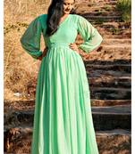 Designer Sea Green Georgette Butti Gown