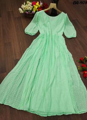 Designer Sea Green Georgette Butti Gown 3