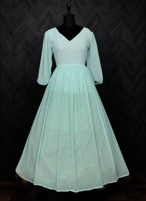 Designer Sea Green Georgette Butti Gown 4