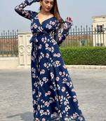 Designer Blue Georgette Digital Print Long Kurti
