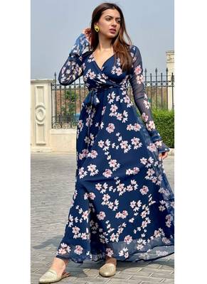 Designer Blue Georgette Digital Print Long Kurti 2