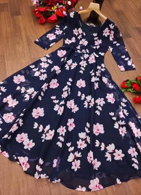 Designer Blue Georgette Digital Print Long Kurti 4