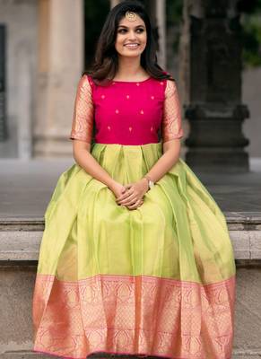 Designer Light Green Organza jacquard Gown 2