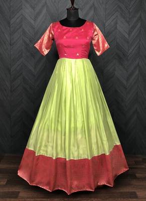 Designer Light Green Organza jacquard Gown 5