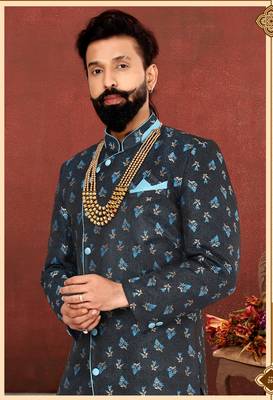 Men Black Jacquard Silk Dhoti Kurta Set 1