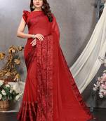 Red woven georgette saree with blouse