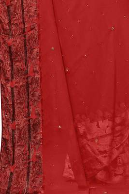 Red woven georgette saree with blouse 5
