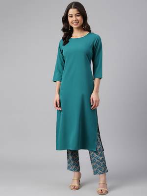 Teal plain crepe salwar 1