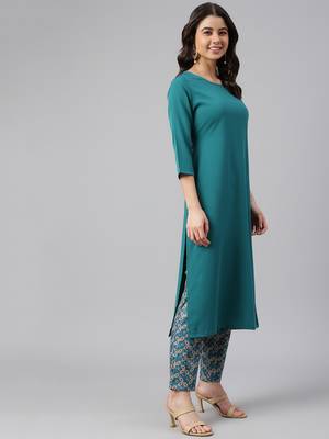 Teal plain crepe salwar 4