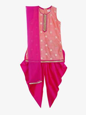 Peach & Magenta Festive Dhoti Kurta For Girls 1