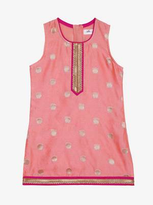Peach & Magenta Festive Dhoti Kurta For Girls 2