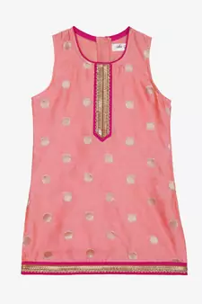 Peach & Magenta Festive Dhoti Kurta For Girls