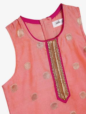 Peach & Magenta Festive Dhoti Kurta For Girls 4