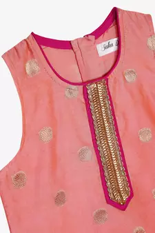 Peach & Magenta Festive Dhoti Kurta For Girls