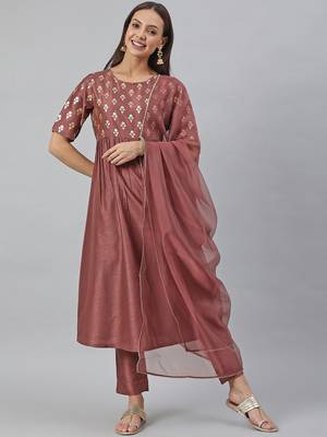 Brown printed silk salwar 1