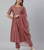 Brown printed silk salwar