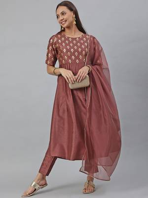 Brown printed silk salwar 2
