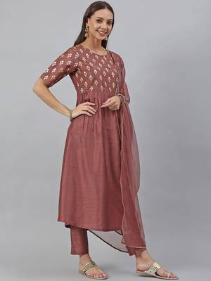 Brown printed silk salwar 4