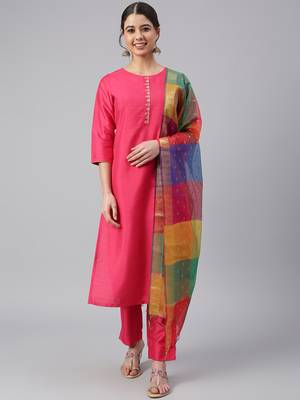 Magenta plain silk salwar 1