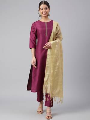 Wine plain silk salwar 1