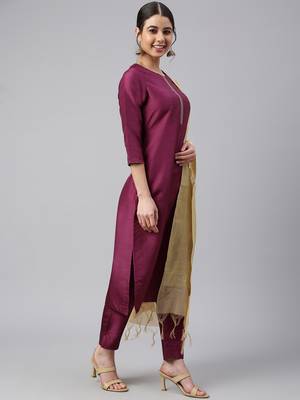 Wine plain silk salwar 4