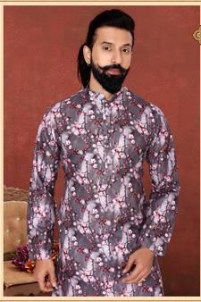 Men Brown Cotton Digital Printed Kurta Churidar Set