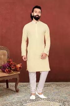 Men Yellow Georgette Embroidery Kurta Churidar Set