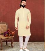 Men Yellow Georgette Embroidery Kurta Churidar Set