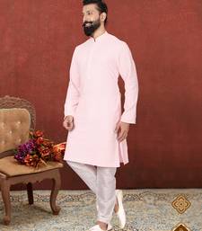 Men Light Pink Georgette Embroidery Kurta Churidar Set