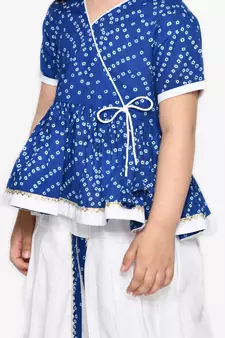 Bandhani Blue & White Cotton Printed Dhoti Peplum For Girls