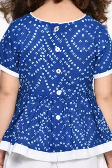 Bandhani Blue & White Cotton Printed Dhoti Peplum For Girls
