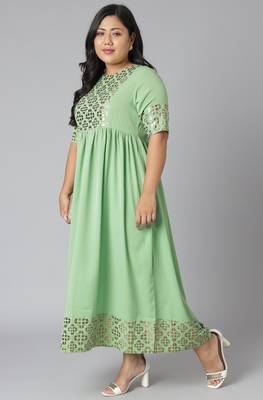 XL LOVE by Janasya Green printed crepe ethnic-kurtis 3