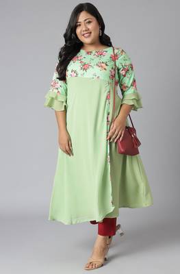 XL LOVE by Janasya Green printed crepe ethnic-kurtis 1