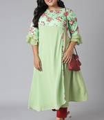 XL LOVE by Janasya Green printed crepe ethnic-kurtis