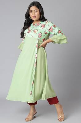 XL LOVE by Janasya Green printed crepe ethnic-kurtis 3